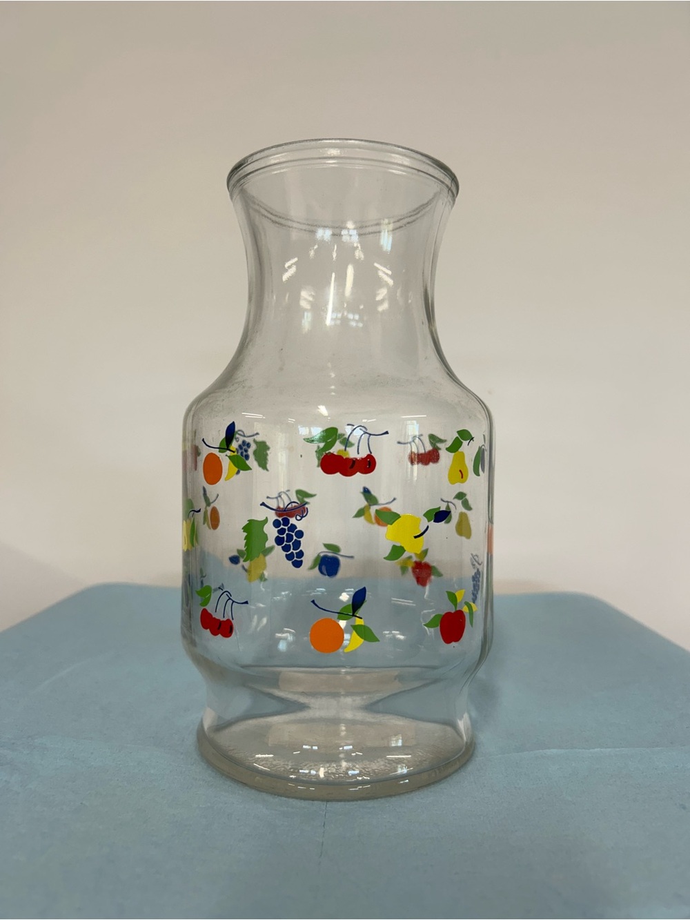 Libbey Clear Glass Carafe with Multicolor Fruit Motif